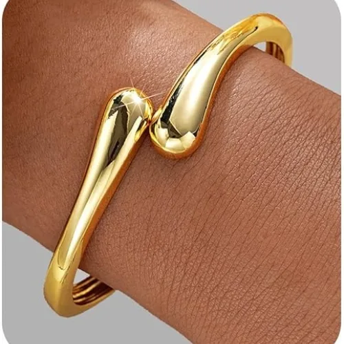 IFKM Gold Bangle Bracelets For Women, 14k Gold Plated Multi Layer Stackable Cuff Bracelet Set, Trendy Elegance Charms Non Tarnish Minimalist Textured Boho Jewelry Gift for Women