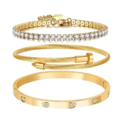 A D. ALLEN & DANMI. 18 K Gold Plated Love Bangle Bracelet Set Flexible Wide Wristband Bangle Bangle Set for Love