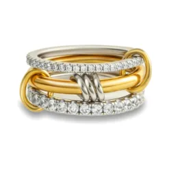 Stackable Rings for Women Non Tarnish,Dainty 18k Gold Plated CZ Cubic Zirconia Rings,Silver and Gold Rings Set,Multi-Link Connected Rings
